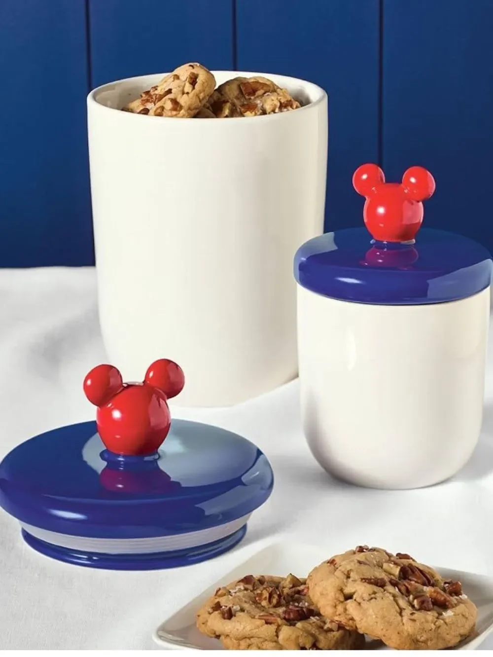 Disney Mickey Mouse Ceramic Canisters Set of 2, Red, White, Blue, NWT